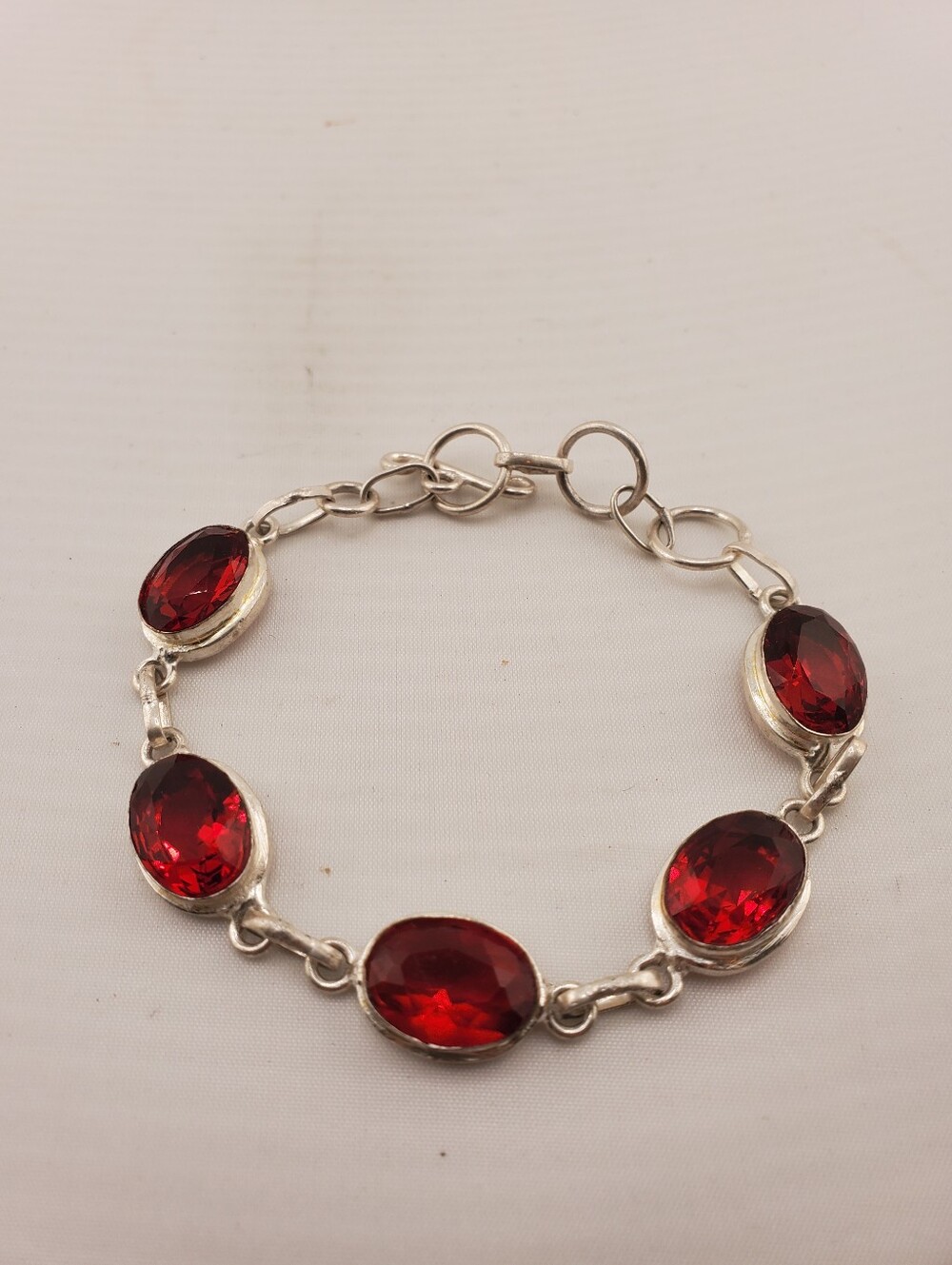 Sterling Silver Red Glass Bracelet